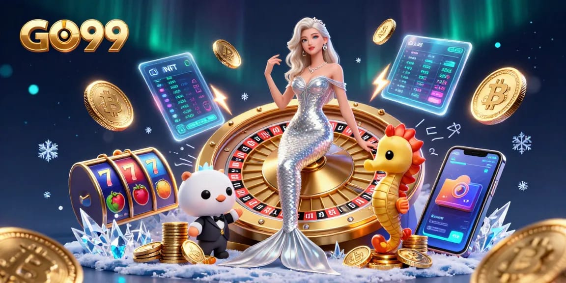 Experience the fun at GO99 with a vibrant casino scene, featuring roulette and playful critters
