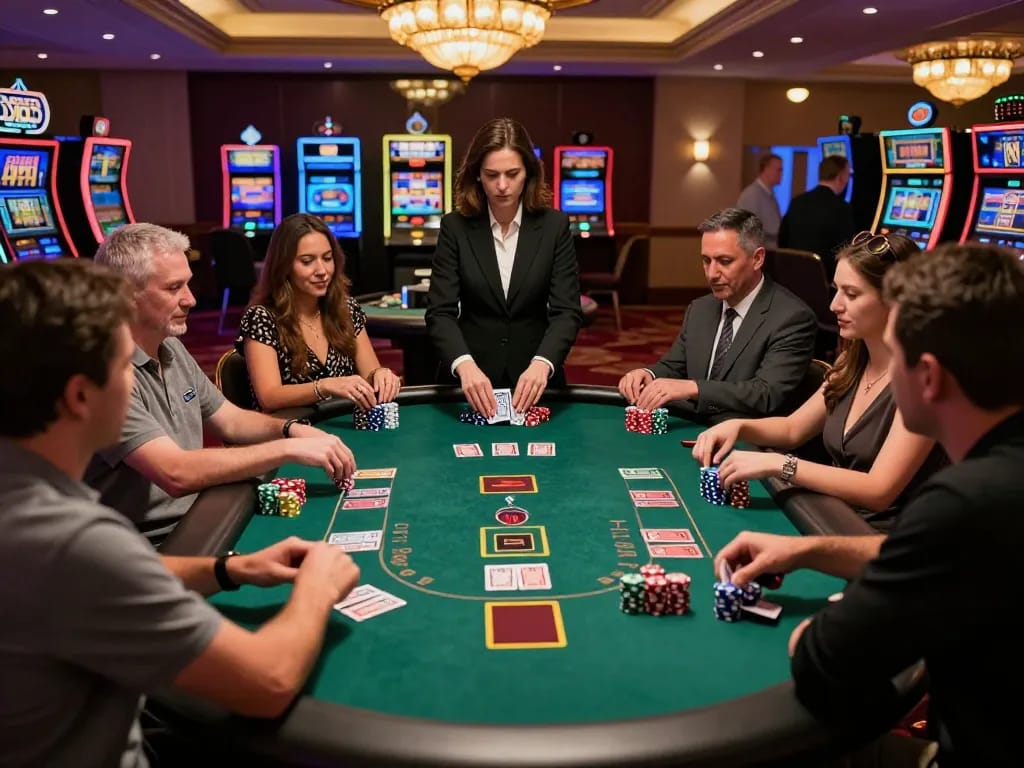 Experience thrilling gameplay at Nohu Casino with players engaged at a vibrant blackjack table