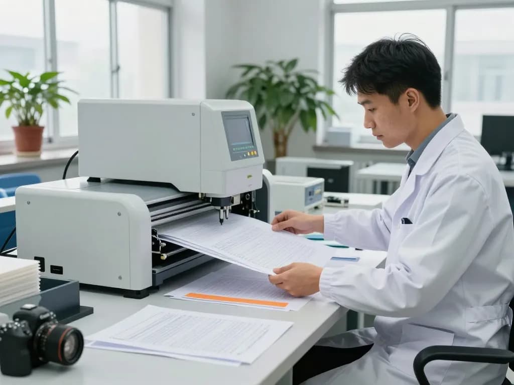 Bóc ép plastic process with technician using advanced equipment in a modern workshop, showcasing document recovery expertise.