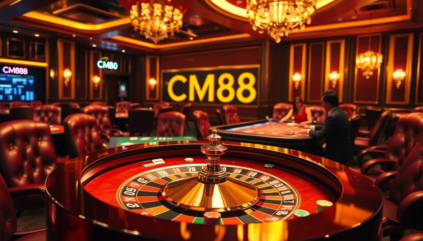 Experience the thrill of winning at CM88's luxurious casino with roulette and excited players.