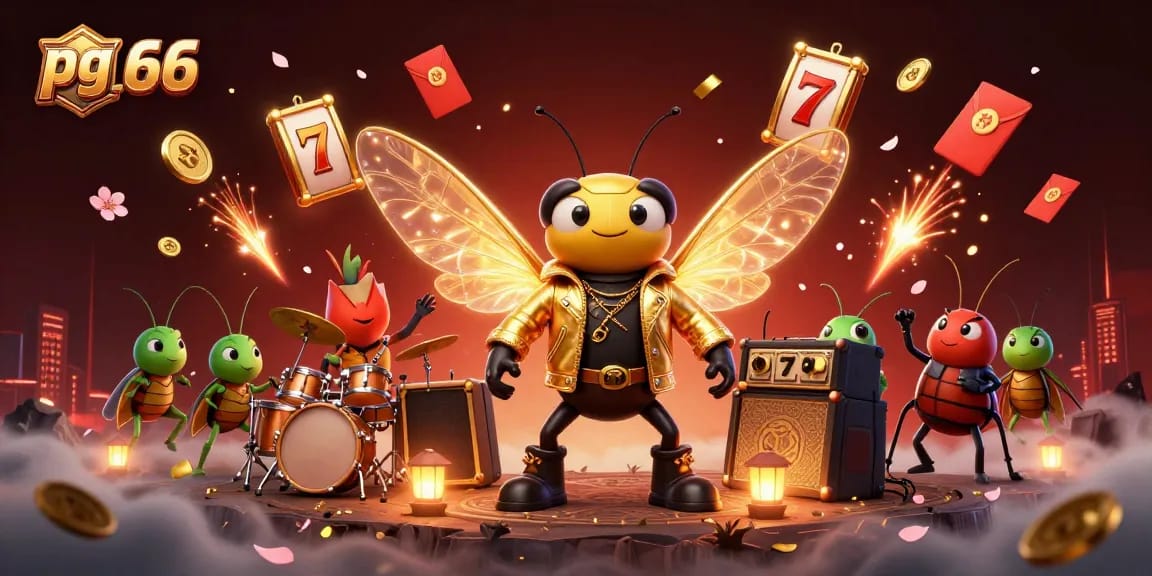 Engage with pg 66's vibrant gaming realm featuring a cicada rock star, slots, and dynamic elements.