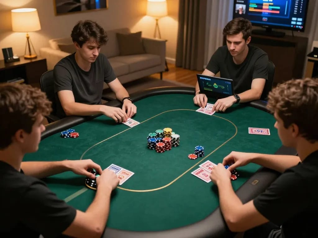 Navigating an engaging online poker game at NK88 vin with players interacting eagerly.
