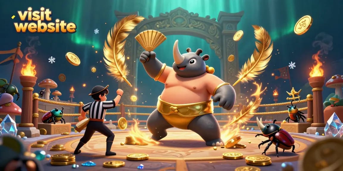 Enjoy vibrant casino action as you visit website, showcasing a dramatic beetle championship with golden coins and exciting elements.