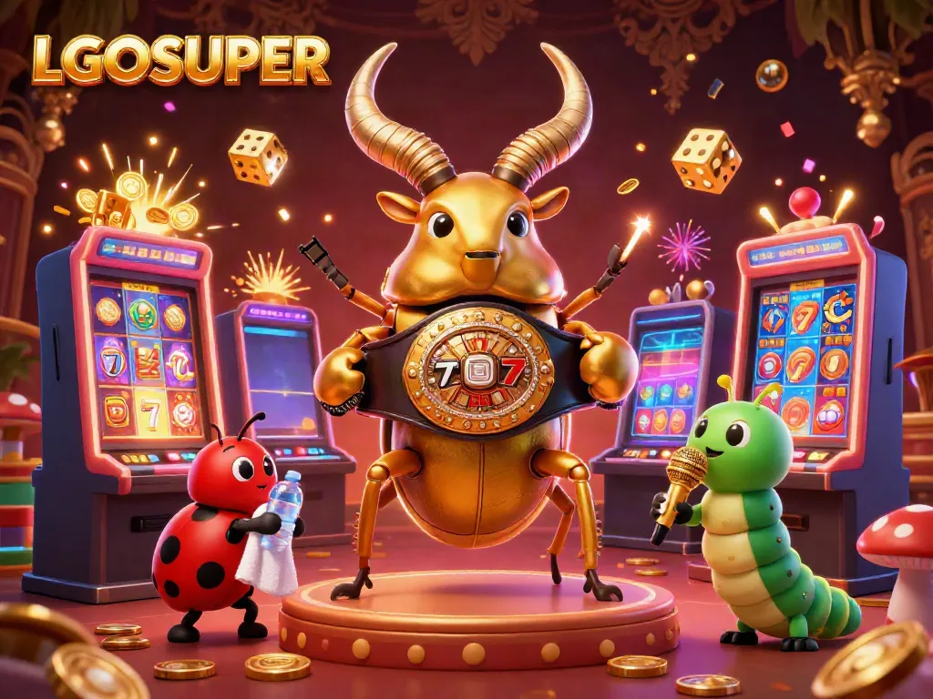 Experience LGOSUPER with vibrant 3D casino characters amidst dynamic game elements.