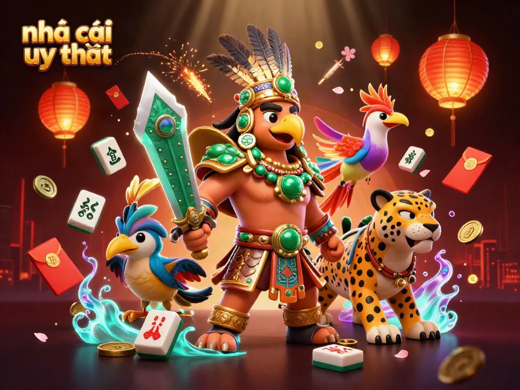 Experience the dynamic world of nhà cái uy tín with Aztec-inspired warriors and vibrant casino elements.