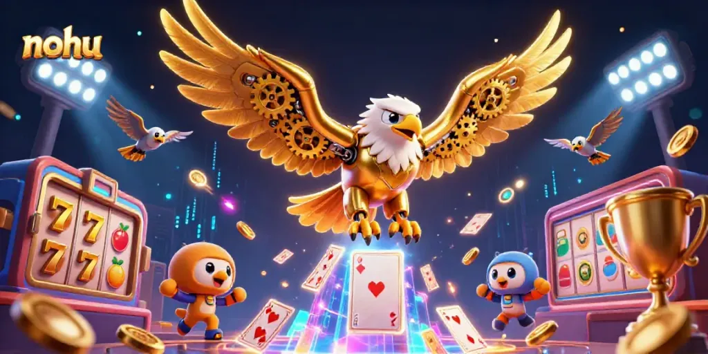 Nohu engaging in a thrilling jackpot scene filled with 3D gaming elements and vibrant visuals