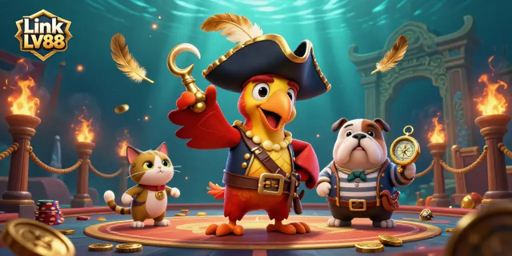 Experience thrilling gaming action at Link LV88 with pirates and vibrant casino elements.