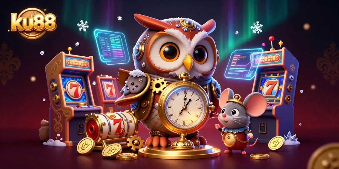 Spin the slots with ku88 and enjoy vibrant casino elements in a futuristic 3D illustration.
