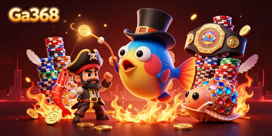 Ga368 showcases an intense cockfighting scene with dynamic characters and vibrant casino elements.