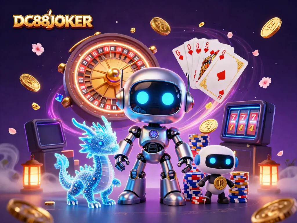 Experience thrilling action with DC88JOKER's vibrant casino scene filled with neon lights and dynamic gaming elements.