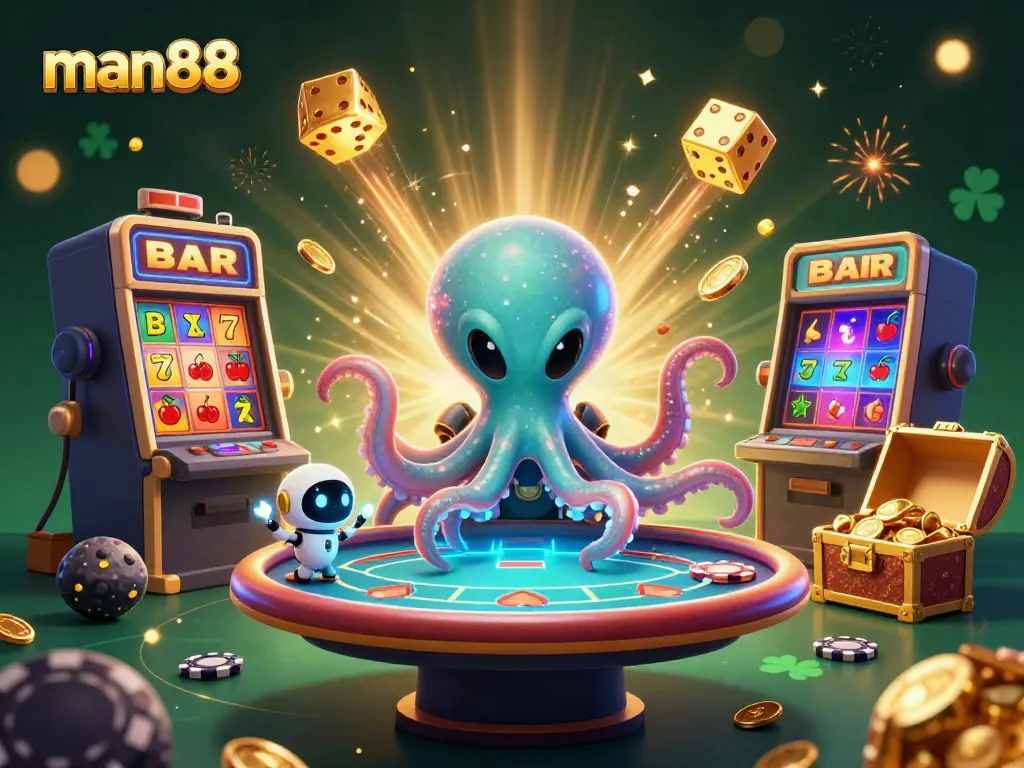 Experience massive wins at man88 with an exciting 3D alien-themed casino illustration.