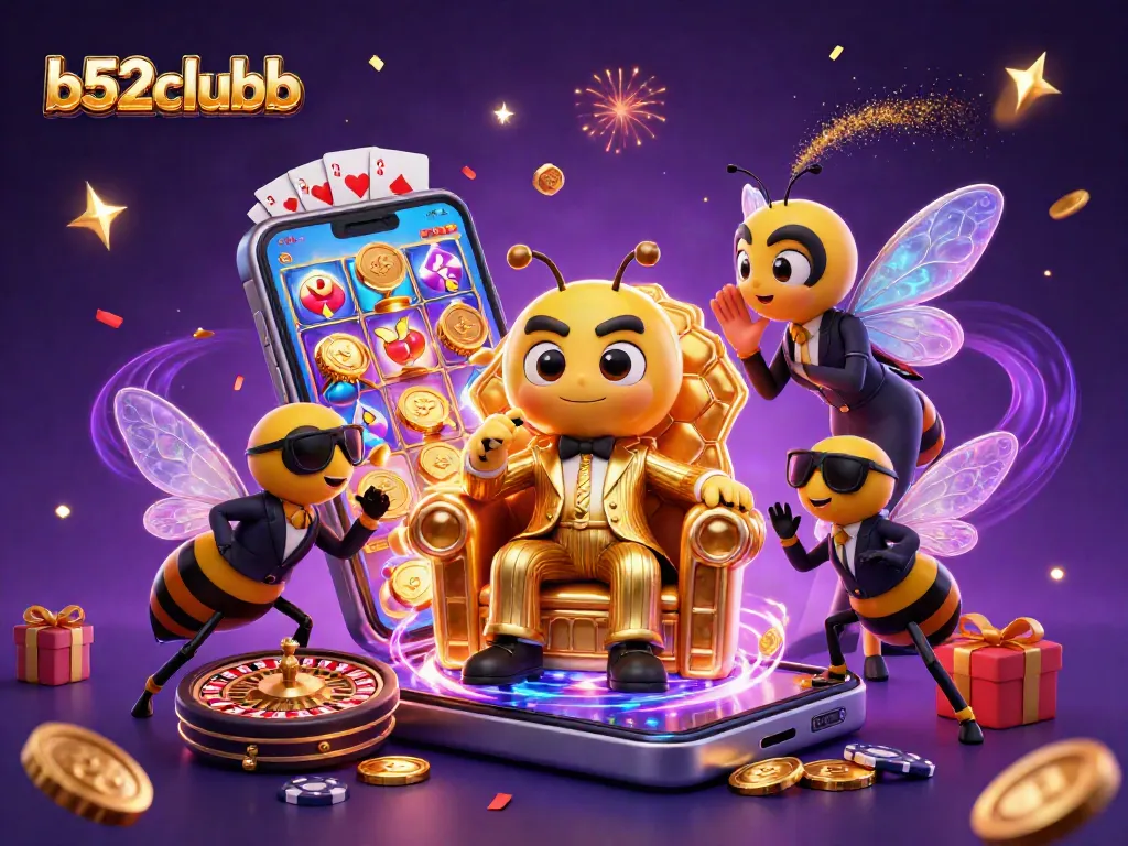 Bettors explore dynamic gaming elements in a vibrant b52clubb illustration featuring a bumblebee mob boss.