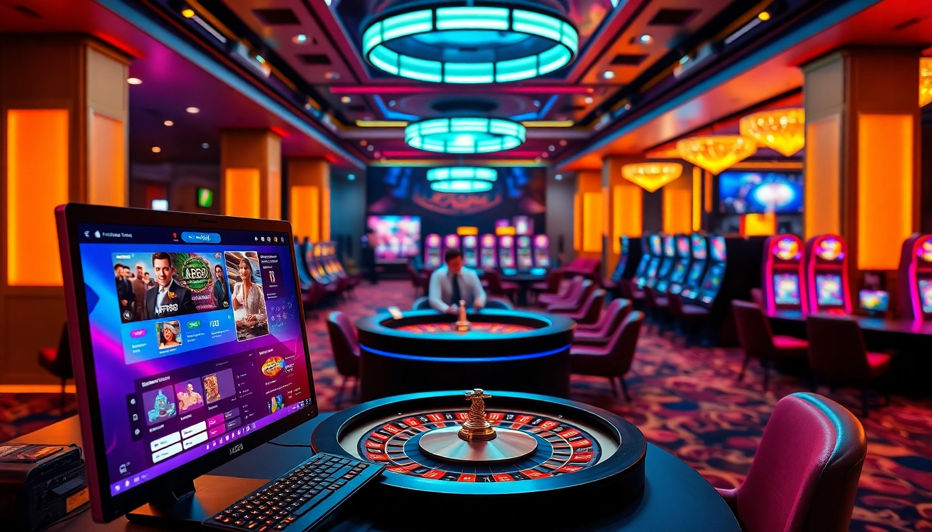 Engaging gamblers with AF88 đăng nhập on a sleek online casino interface, dynamic gaming scene.