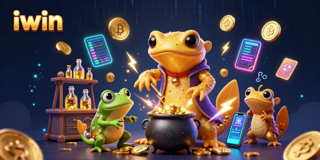 iwin illustrates a golden salamander alchemist mastering gold transmutation in an enchanting casino scene.