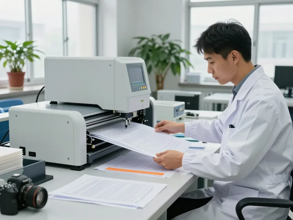 Bóc ép plastic process with technician using advanced equipment in a modern workshop, showcasing document recovery expertise.