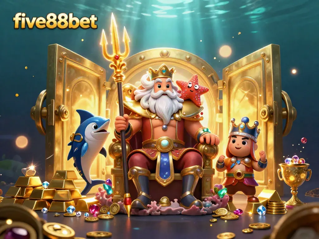 Experience the thrill of five88bet with Neptune and treasures in a rich 3D casino scene.