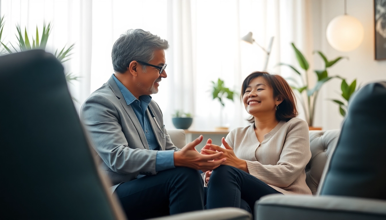 Supportive scene illustrating stress and anxiety relief through therapy.