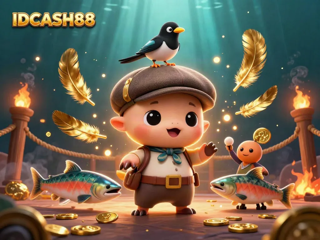 Engage with IDCASH88's vibrant visuals depicting playful characters amidst dynamic casino elements.