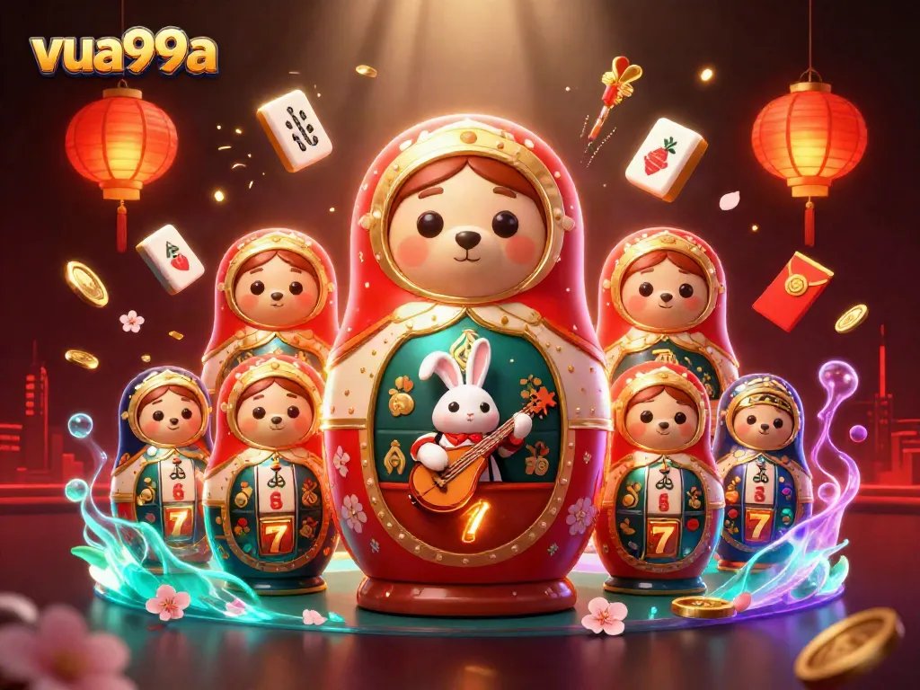 Engage with vivid 3D illustration of vua99a featuring cartoon bears in casino-themed attire, surrounded by dynamic gambling elements.