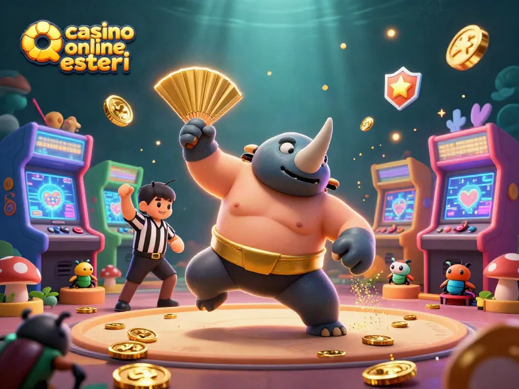 Giocando nei migliori casino online esteri, un grosso scarabeo rinoceronte sumo fa piovere monete d'oro.