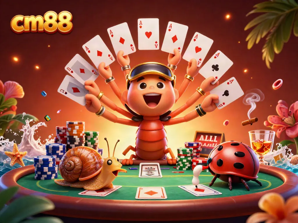 Experience thrilling cm88 gaming with a vibrant illustration of lively casino characters and elements.