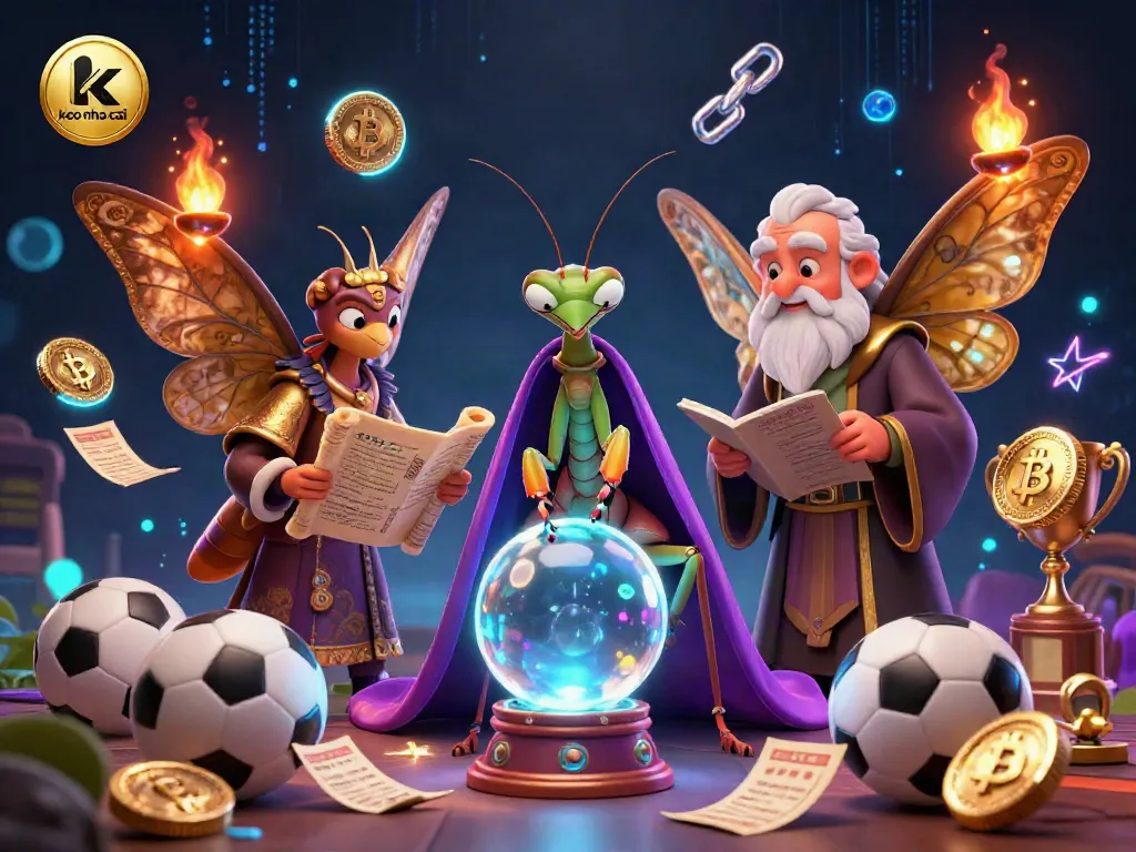 Engage with keo nha cai as a 3D cartoon fortune teller predicts sports betting outcomes surrounded by vibrant betting elements.