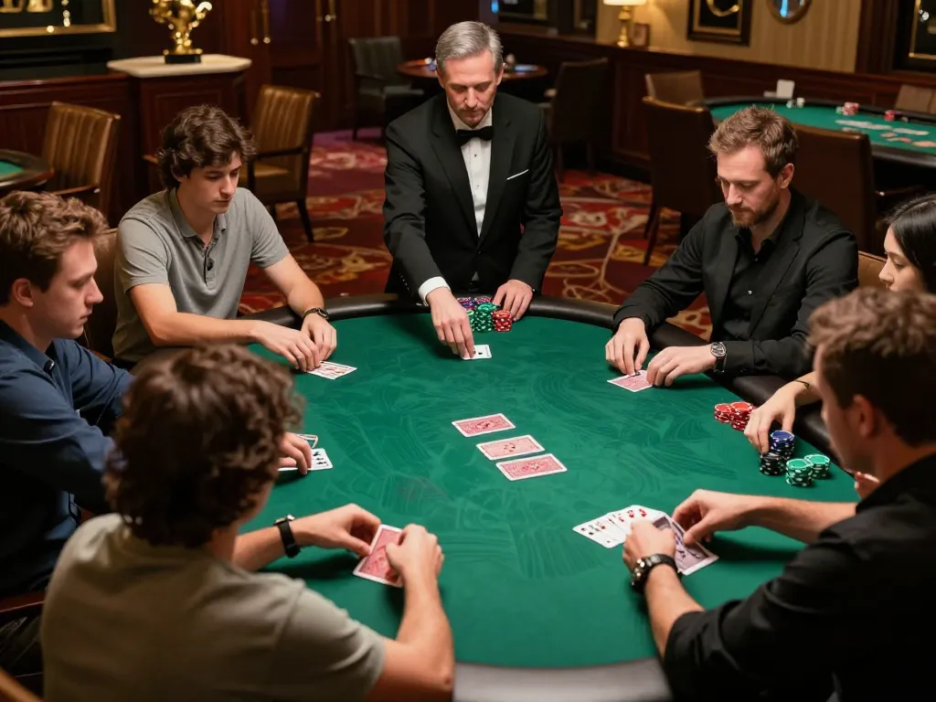 Players strategizing during an exhilarating poker game at LC88 casino amidst luxury decor.