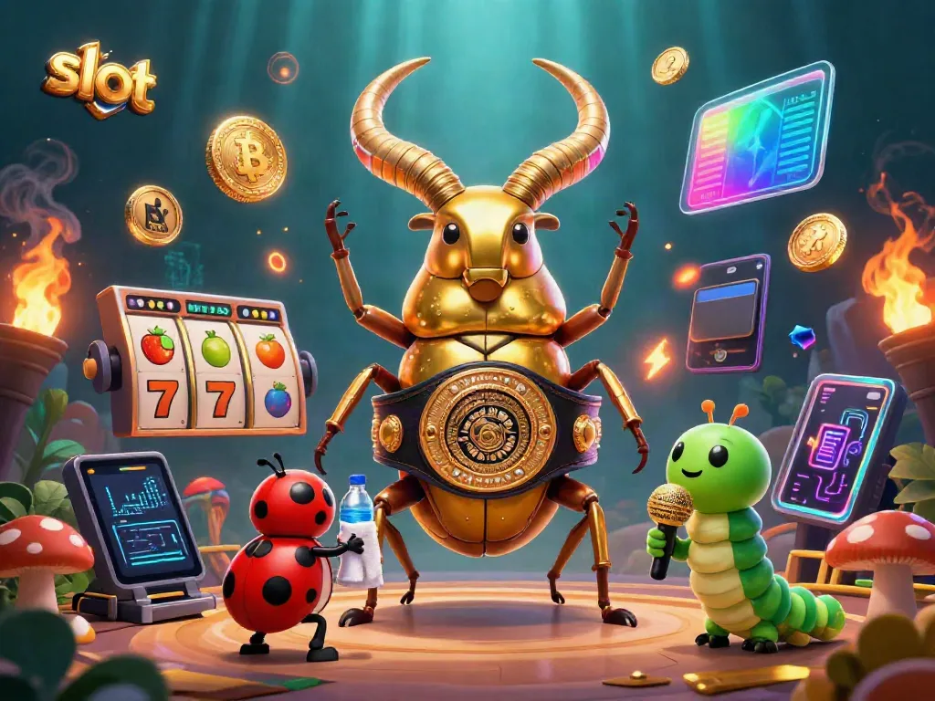 Spin the slot reels with vibrant symbols and crypto coins in a vibrant 3D gambling scene.