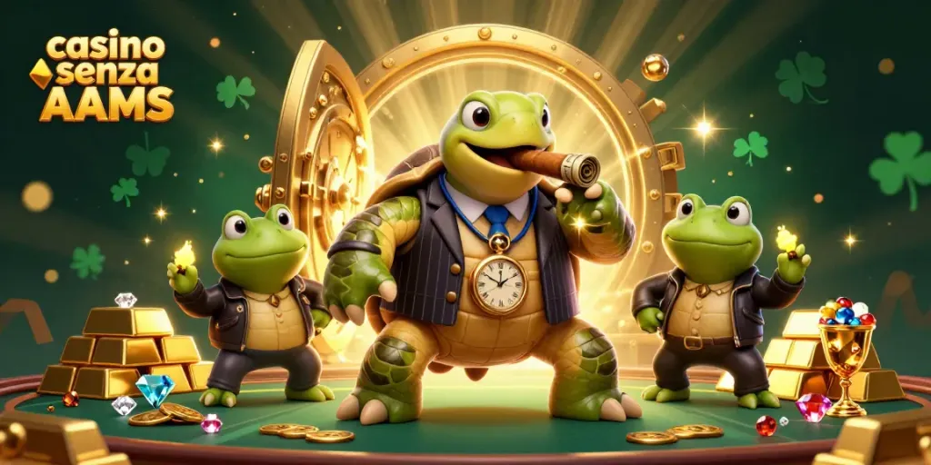 Slot e jackpot nei casino senza AAMS: tartaruga e rane in azione.