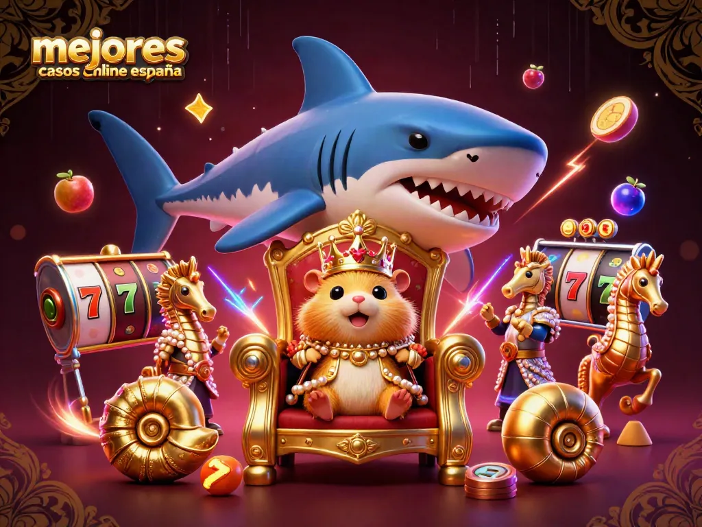 Descubre los mejores casinos online España con un rey hámster dorado en su trono de tiburón.