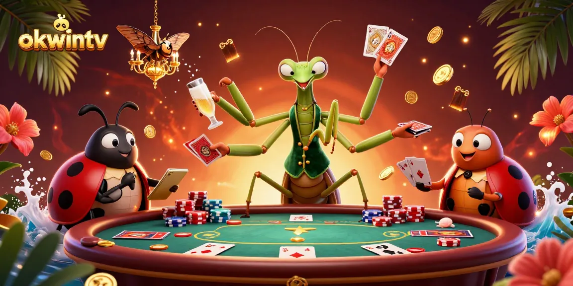 Engage with OKWINTV’s exciting casino scene featuring card games and vibrant chips.