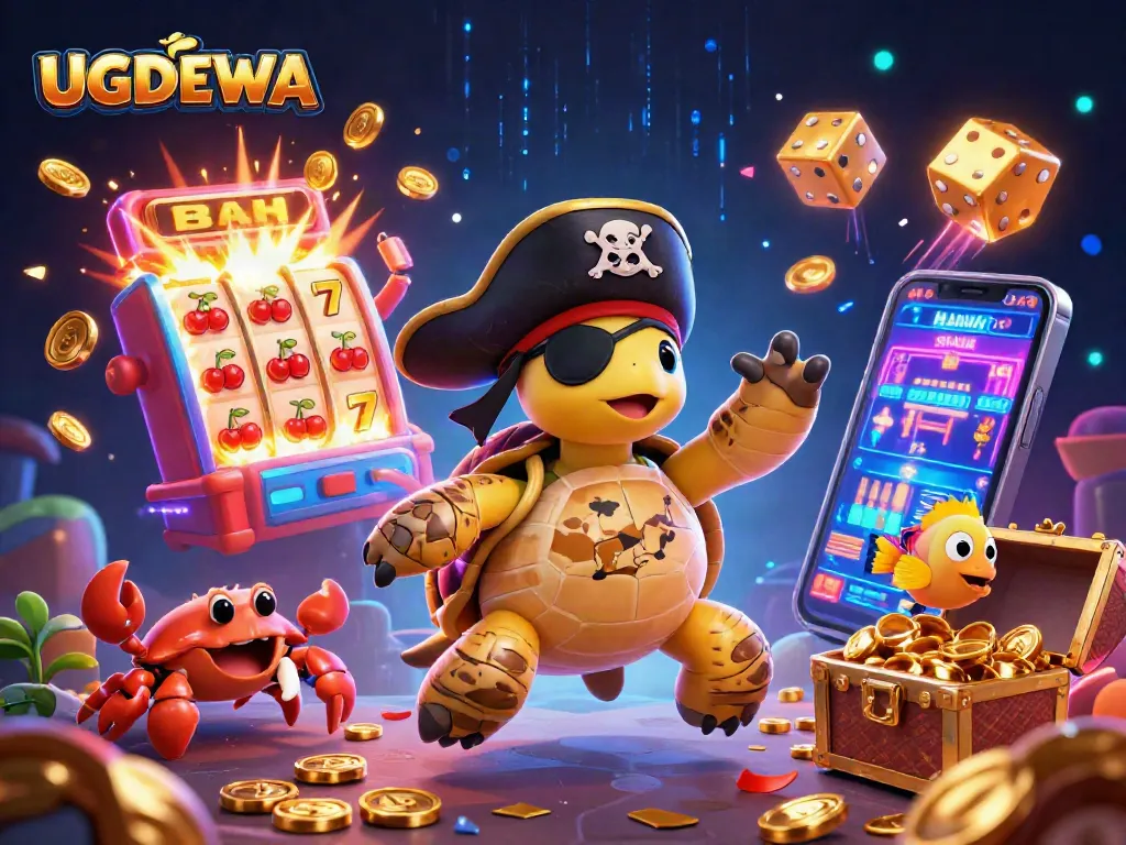 Engage with UGDEWA's exciting online gaming adventure featuring vibrant casino elements and treasure.