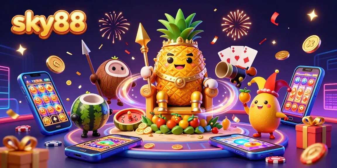 Experience exciting gaming with sky88's vibrant and engaging casino scene featuring the pineapple king.