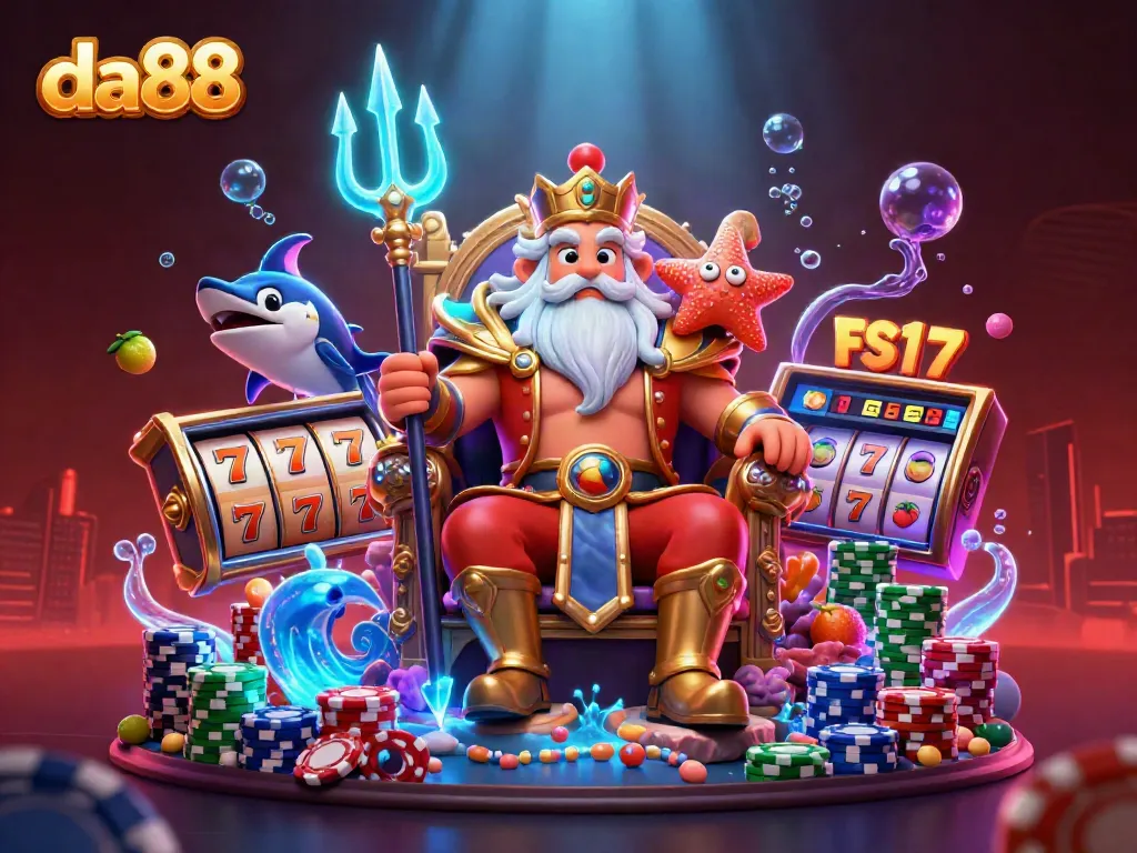 Experience da88's thrilling casino adventures featuring vibrant slot reels and a dynamic underwater scene