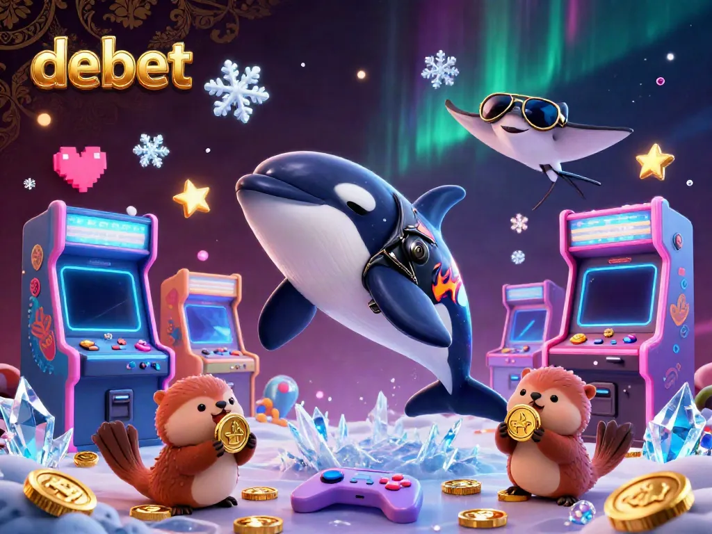 Engage with debet through a vibrant 3D casino scene featuring characters and coins, promoting excitement and fun.