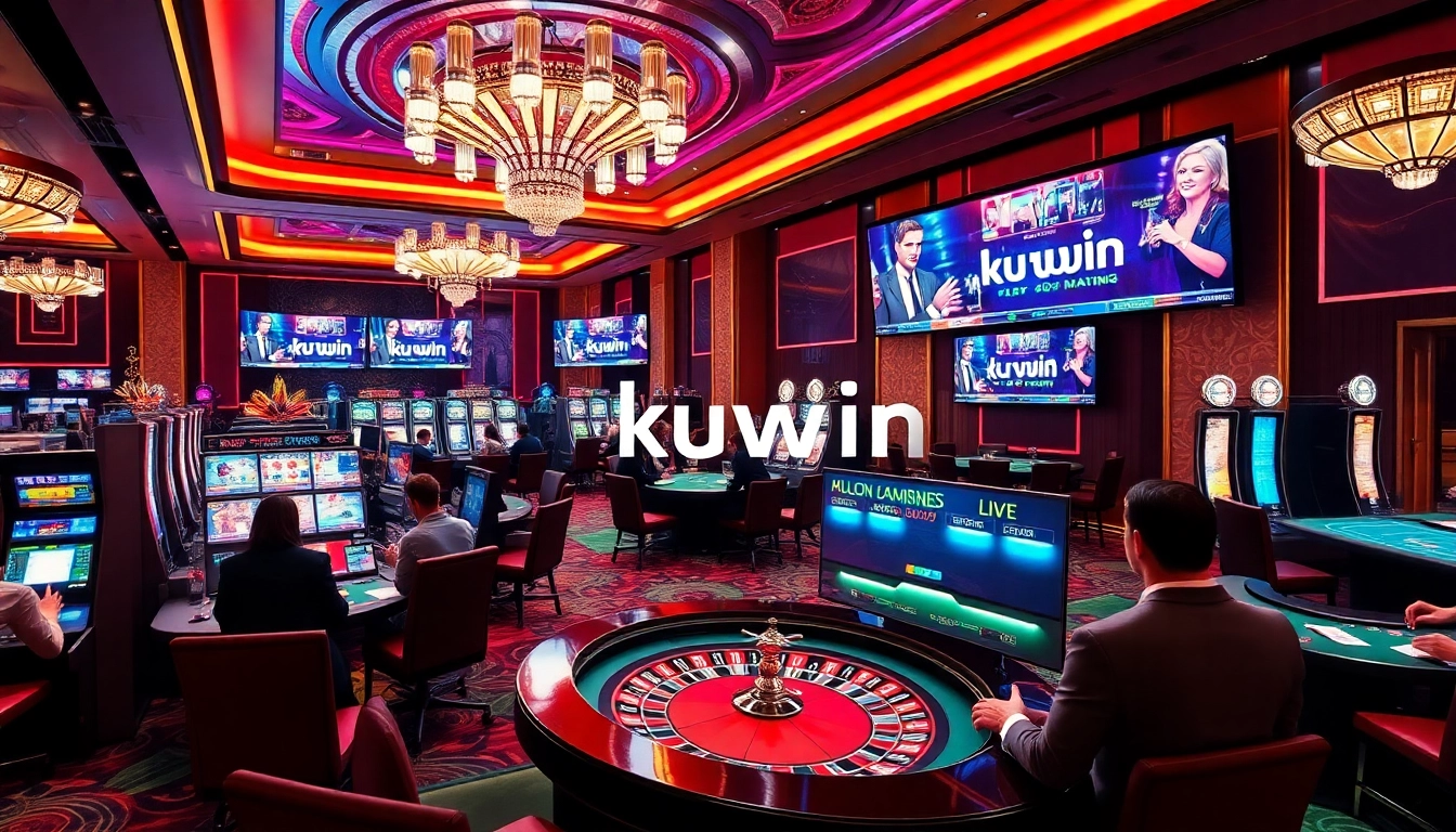 Kuwin online casino gaming scene featuring vibrant tables and live dealers.