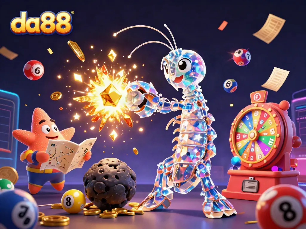 Engaging action in da88 casino with golden coins, vibrant games, and galactic characters.