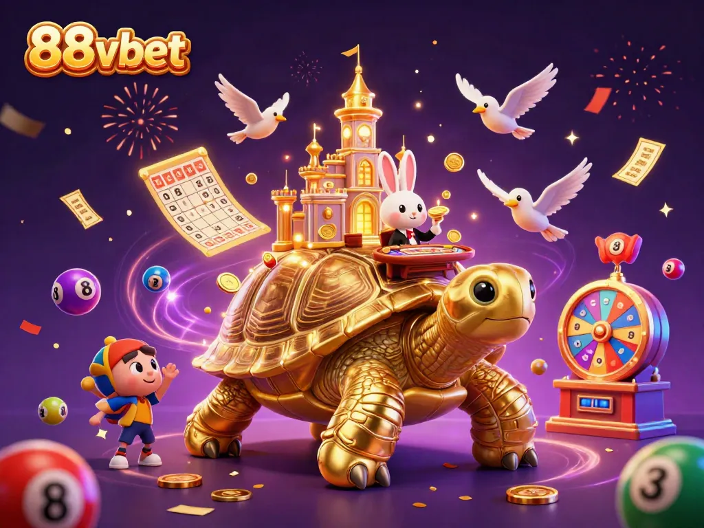 Experience the vibrant energy of 88vbet with a golden tortoise casino scene filled with excitement.