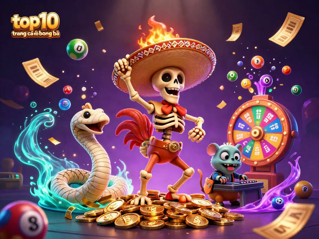 Cảnh quan sống động với top 10 trang cá độ bóng đá, chú gà mariachi nhảy múa trên đống tiền vàng.