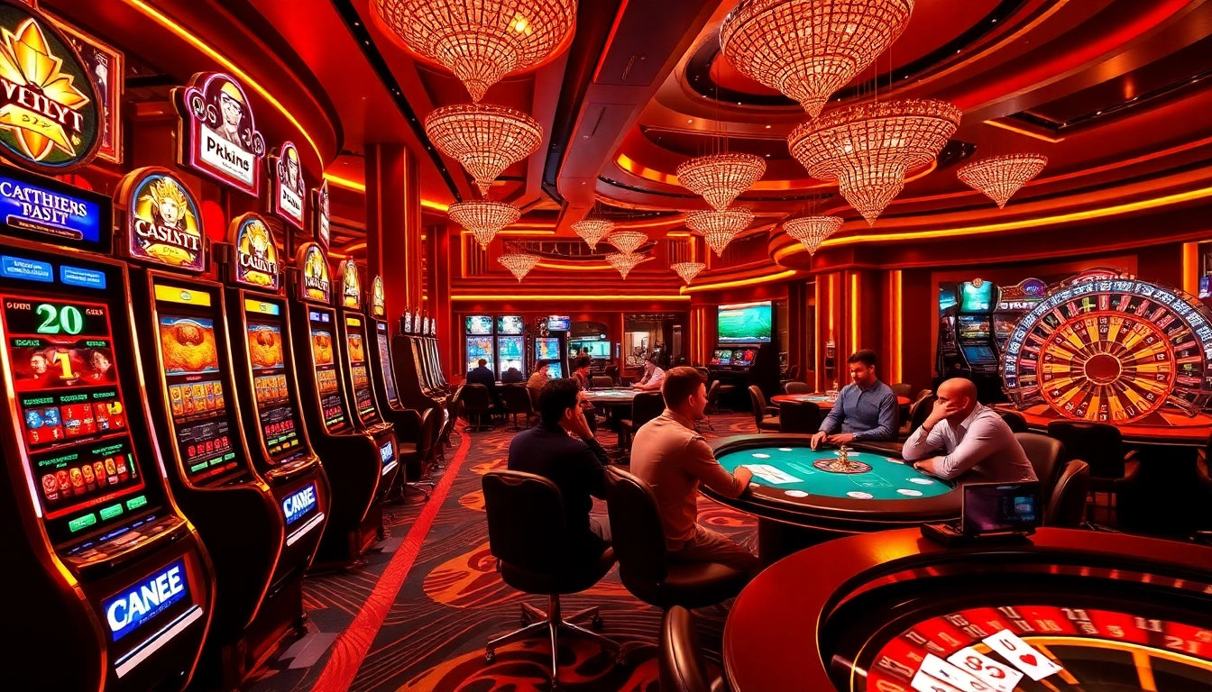 Exciting gaming atmosphere of 789club with vibrant slots and poker tables.
