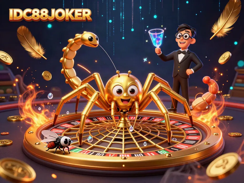 Experience the thrill of IDC88JOKER with a vibrant 3D roulette scene where characters spin and bet dynamically.