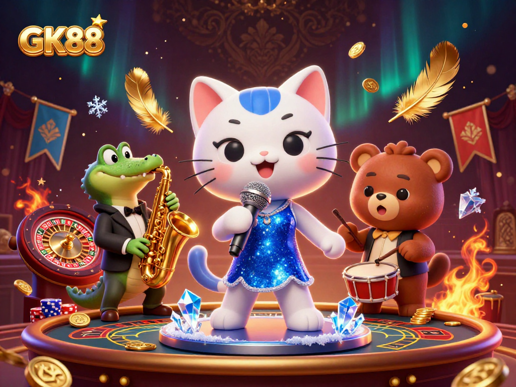 Experience exciting gameplay at GK88 with lively casino characters amidst vibrant gaming elements.