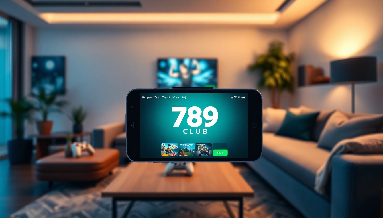 Hướng Dẫn Cách Tải App 789Club Chi Tiết Và Dễ Hiểu with smartphone displaying the app in a cozy gaming environment