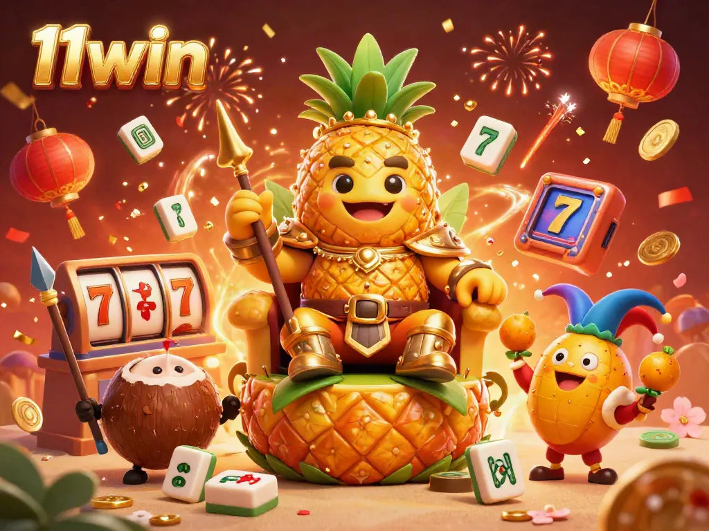 Experience the excitement of 11win's casino games with the golden pineapple king and vibrant slots.