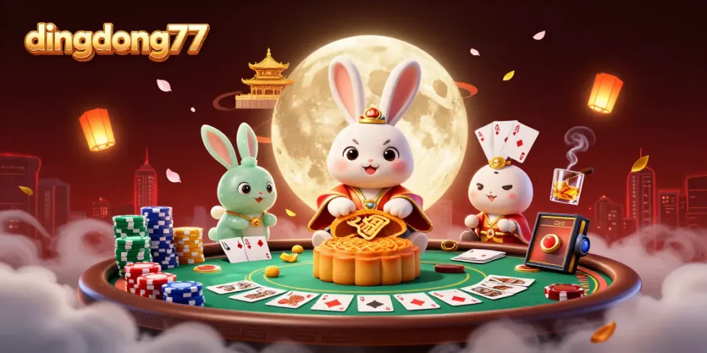 Experience thrilling wins with dingdong77 at an enchanting casino themed lunar scene.