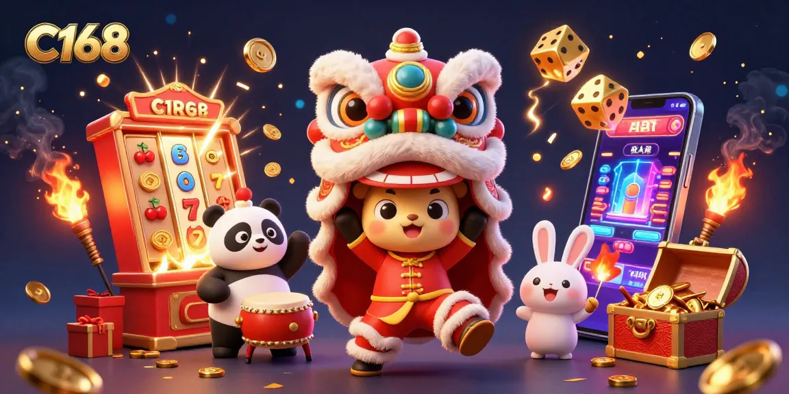 Spin the reels and celebrate at C168 with a vibrant lion dance and jackpot excitement!