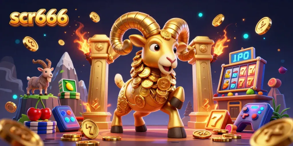 Experience slots with scr666 vivid graphics featuring a golden ram and slot elements.