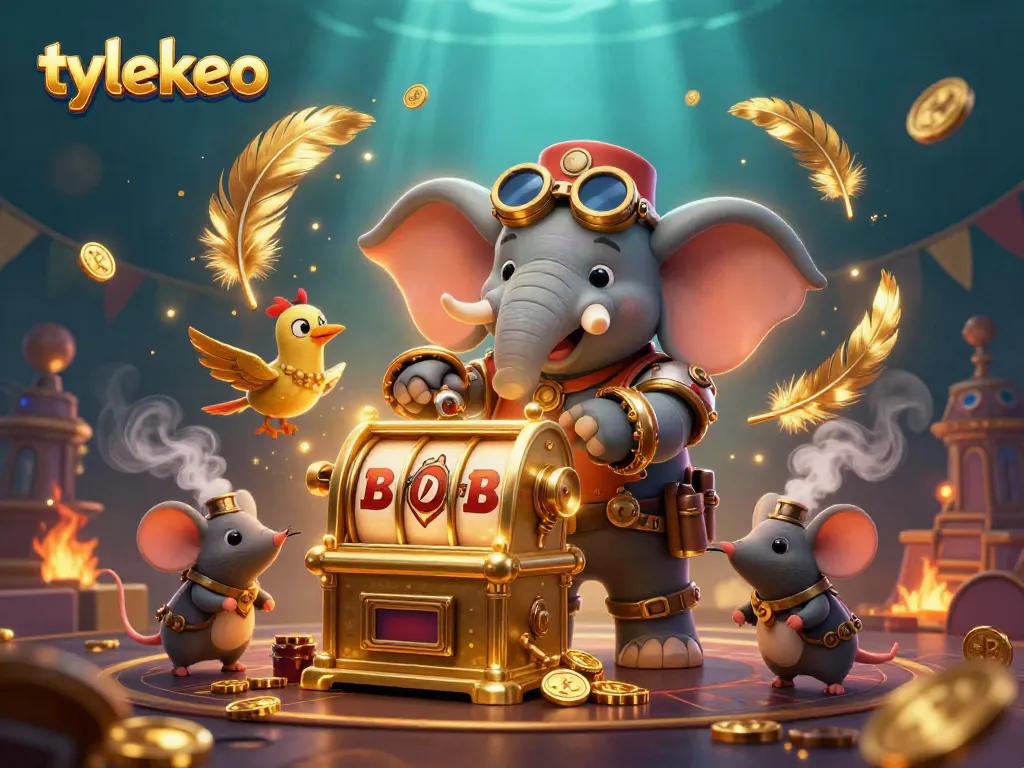 Experience thrilling gameplay with tylekeo's dynamic steampunk-themed slot machine scene filled with gaming action.
