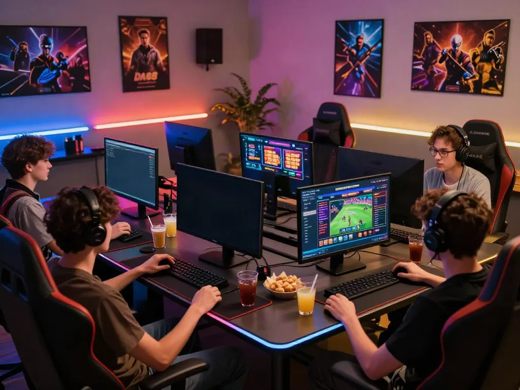 Friends enjoying online gaming with DA88 interface in a cozy setup.