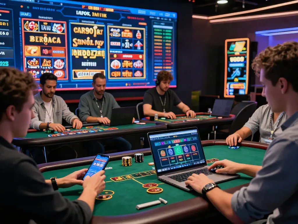 Engaging scene of users interacting with net88 online casino games.